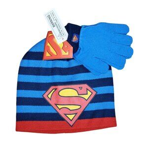 DC Comics Superman Hat and Gloves Set Boys One Size Blue/Red